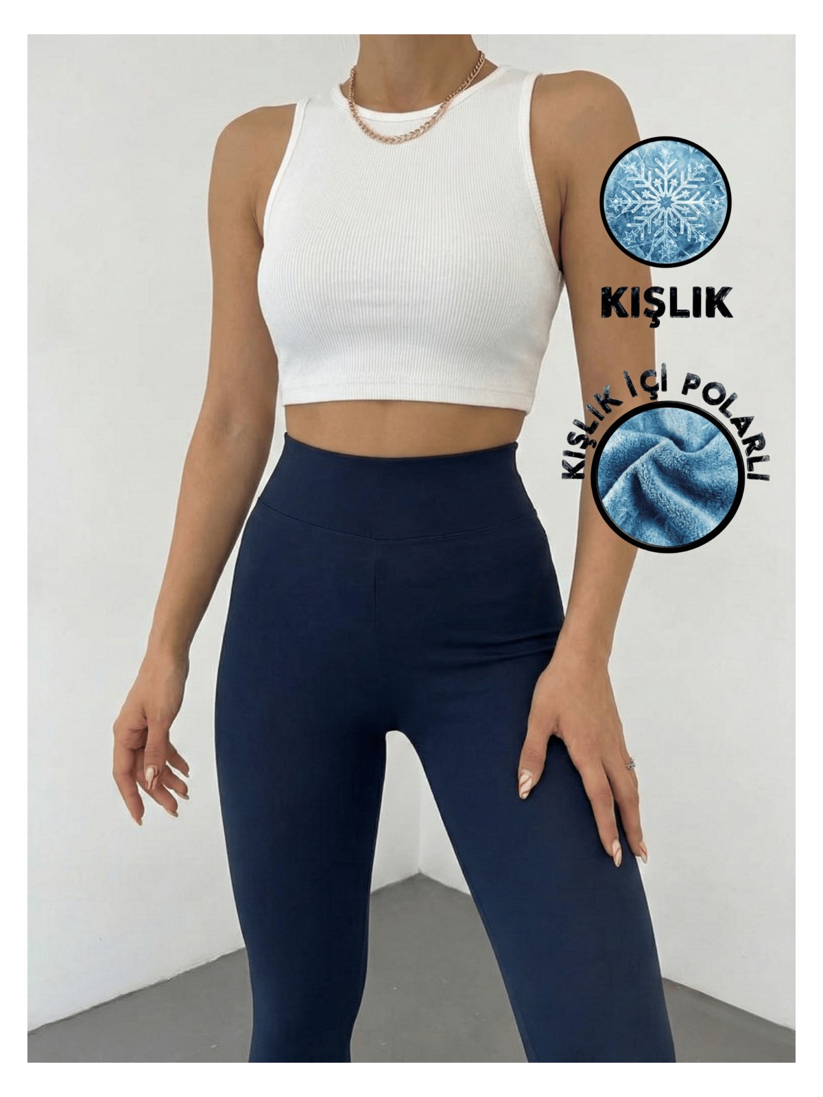 Balta Collection Kadın Lacivert Kışlık Içi Polarlı Yüksek Bel Toparlayıcı Korseli Interlok Çelik Örme Tayt Iç Göstermez