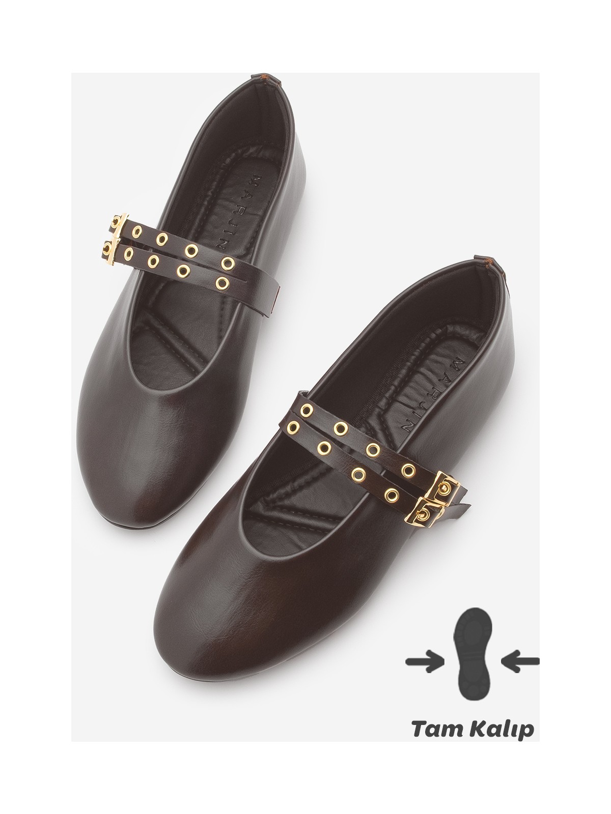 Marjin Kadın Çift Bantlı Zımbalı Günlük Babet Bekosa Kahve Süet - Görsel 6