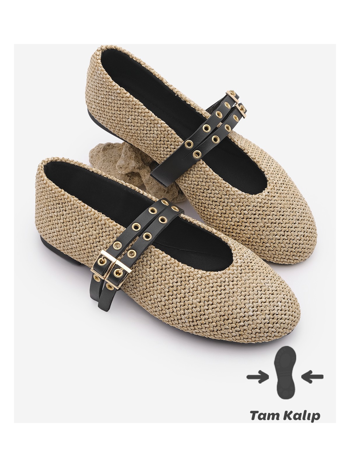 Marjin Kadın Çift Bantlı Zımbalı Günlük Babet Bekosa Siyah - Görsel 5