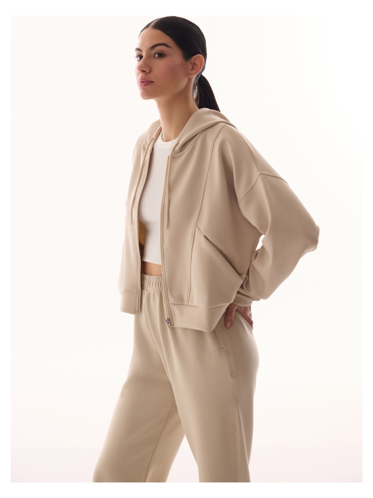 Penti Bej Silky Feel Fermuarlı Hoodie - Görsel 2