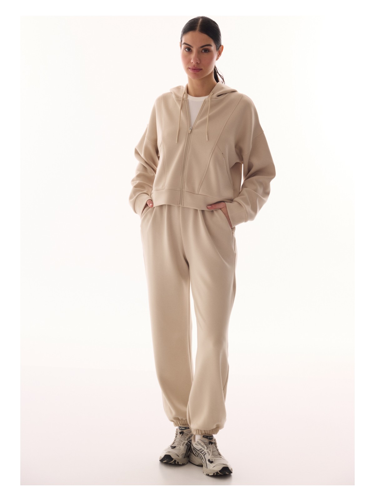 Penti Bej Silky Feel Fermuarlı Hoodie - Görsel 3