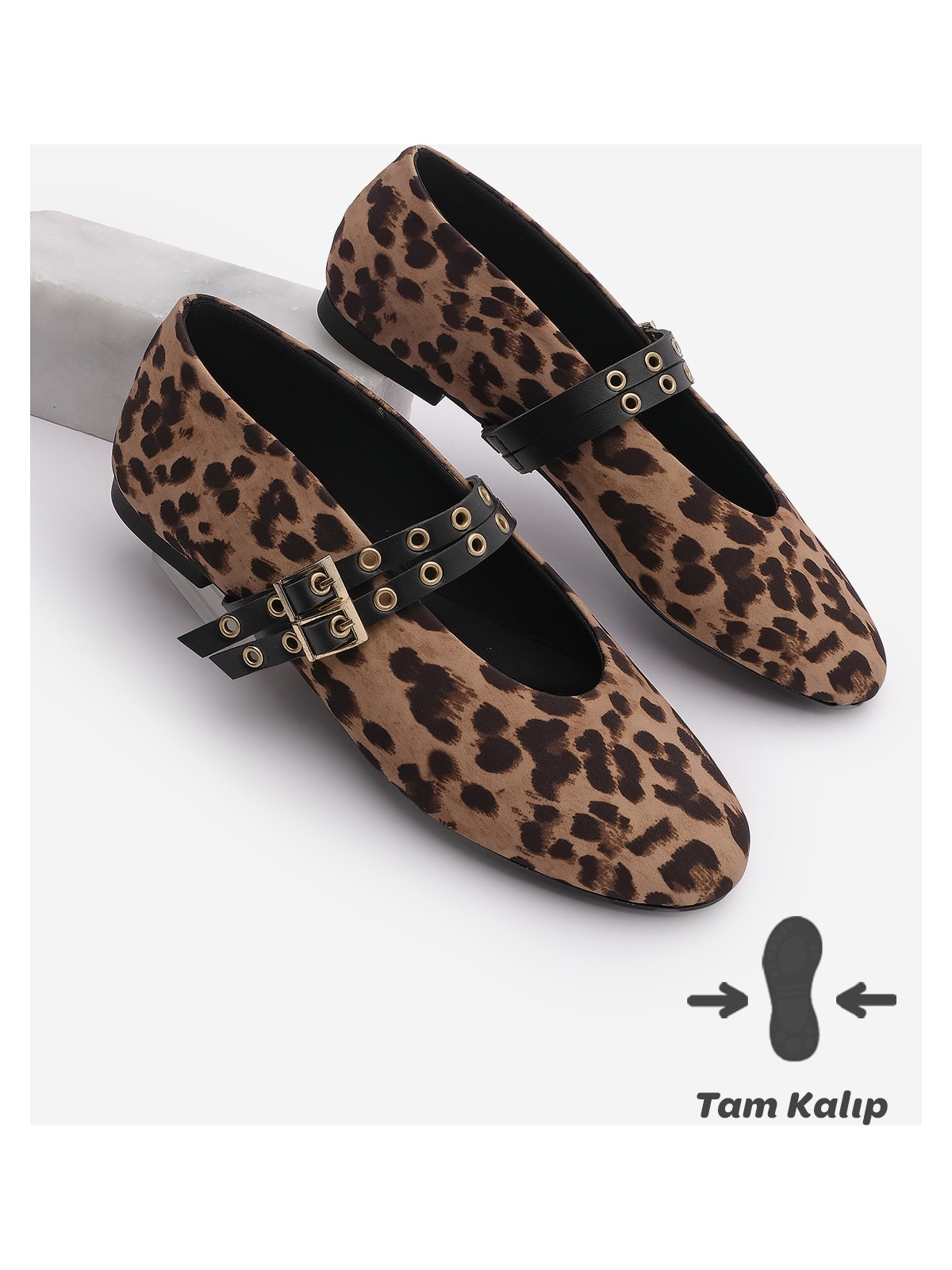 Marjin Kadın Çift Bantlı Zımbalı Günlük Babet Bekosa Kahve Süet - Görsel 3