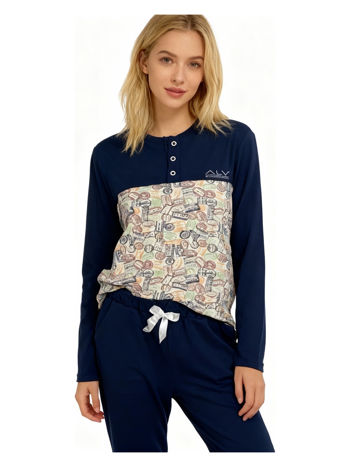 Bonbon Kadın Pamuklu Lacivert - Desenli Renk Pijama Takımı AL501 V2