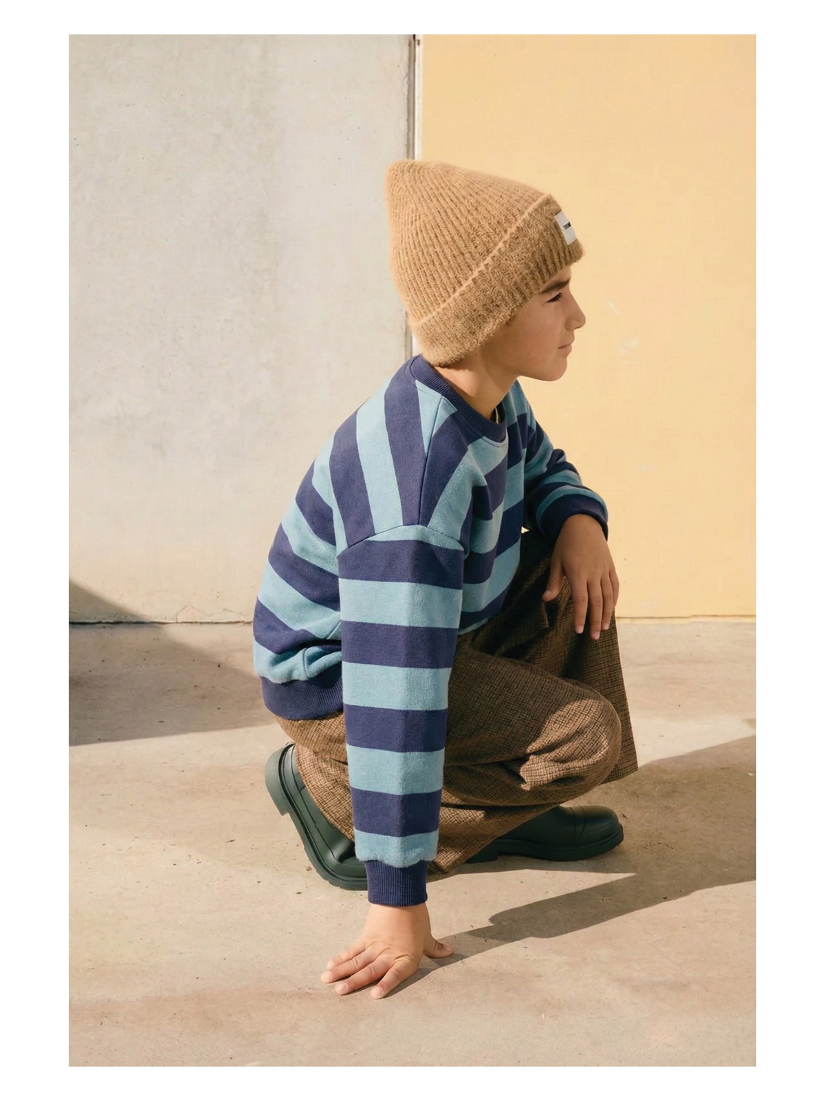 Cigit Çizgili Triko Sweatshırt 2-12 Yaş Mint Lacivert