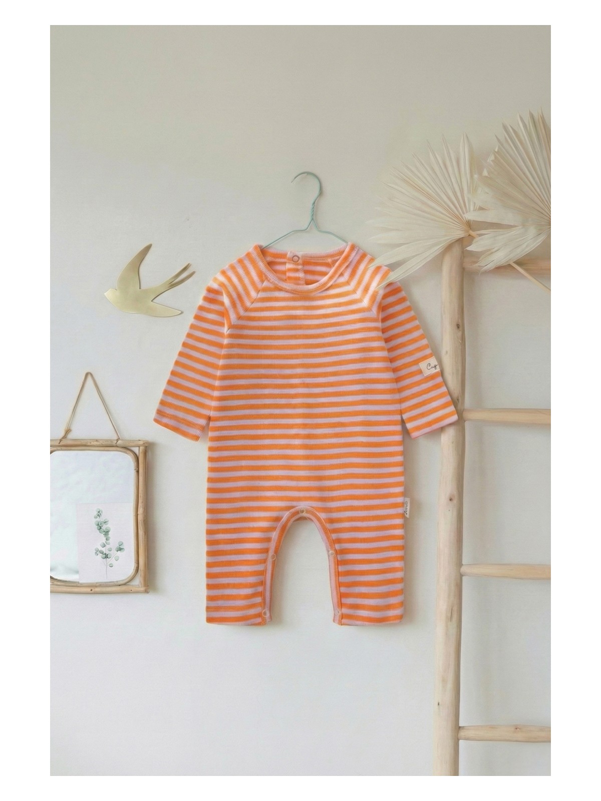 Cigit Çizgili Triko Tulum 0-3 Yaş Pudra Şeftali