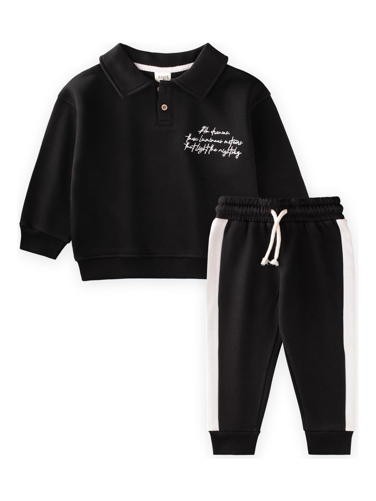 Cigit Yakalı Nakış İşlemeli Sweatshirt Takım 2-10 Yaş Kiremit - Görsel 3