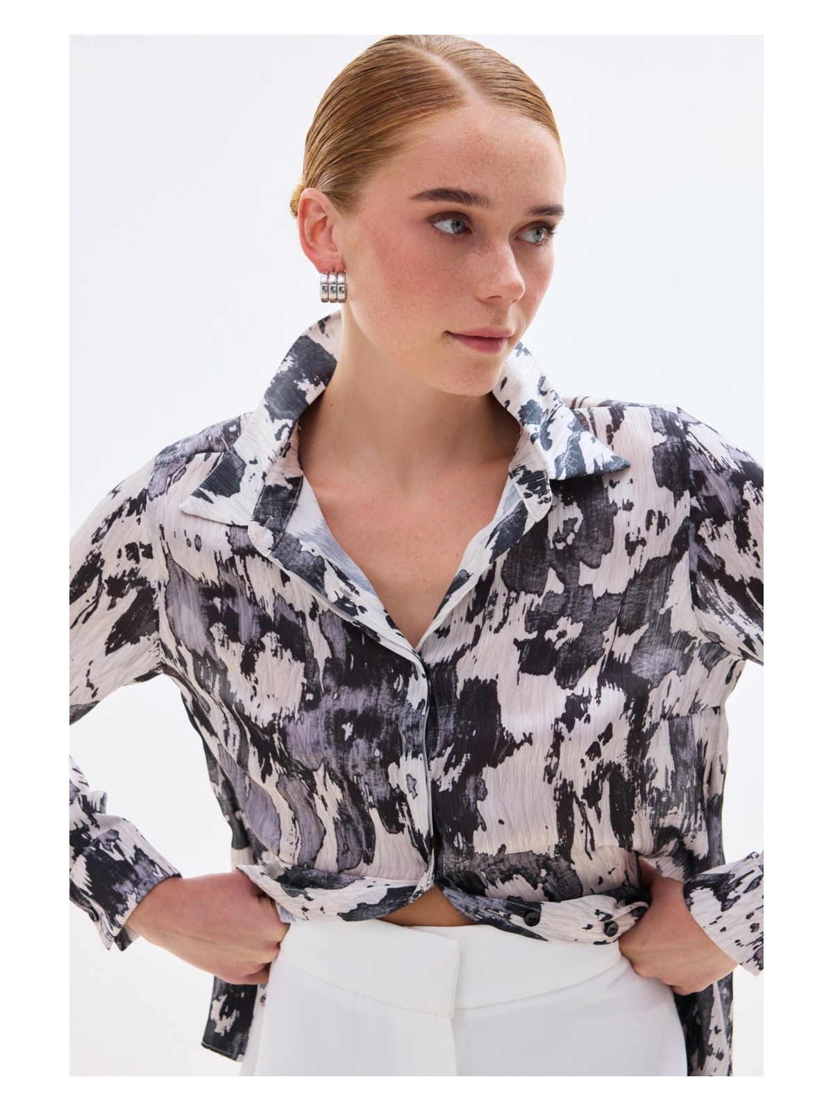 Sateen Desenli Düz Kesim Gömlek - Haki - Görsel 4