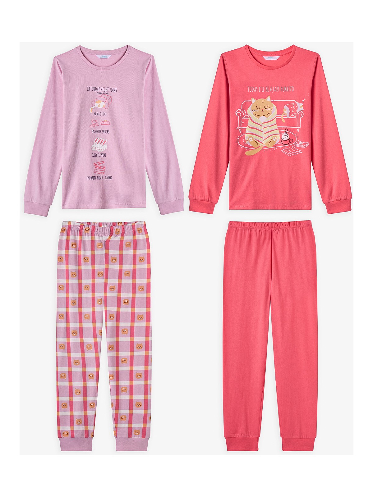 Penti Pembe Kız Çocuk Caturday Night Uzun Kollu Pamuklu 2'li Pijama Takımı