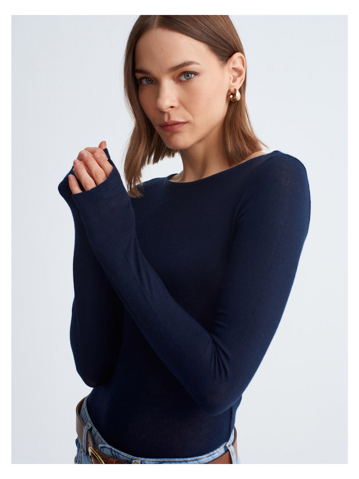 Dilvin 32325 Kayık Yaka Uzun Kollu Top-Vizon - Görsel 3