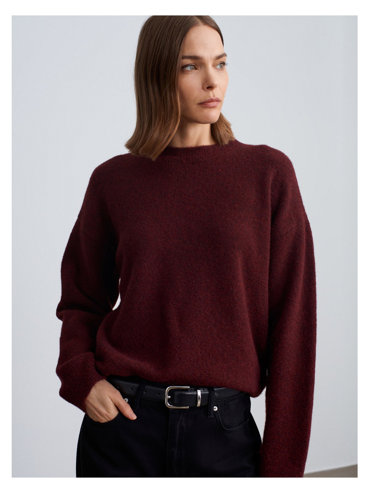 Dilvin 10640 Bisiklet Yaka Yumuşak Dokulu Triko Kazak-Vizon M. - Görsel 7