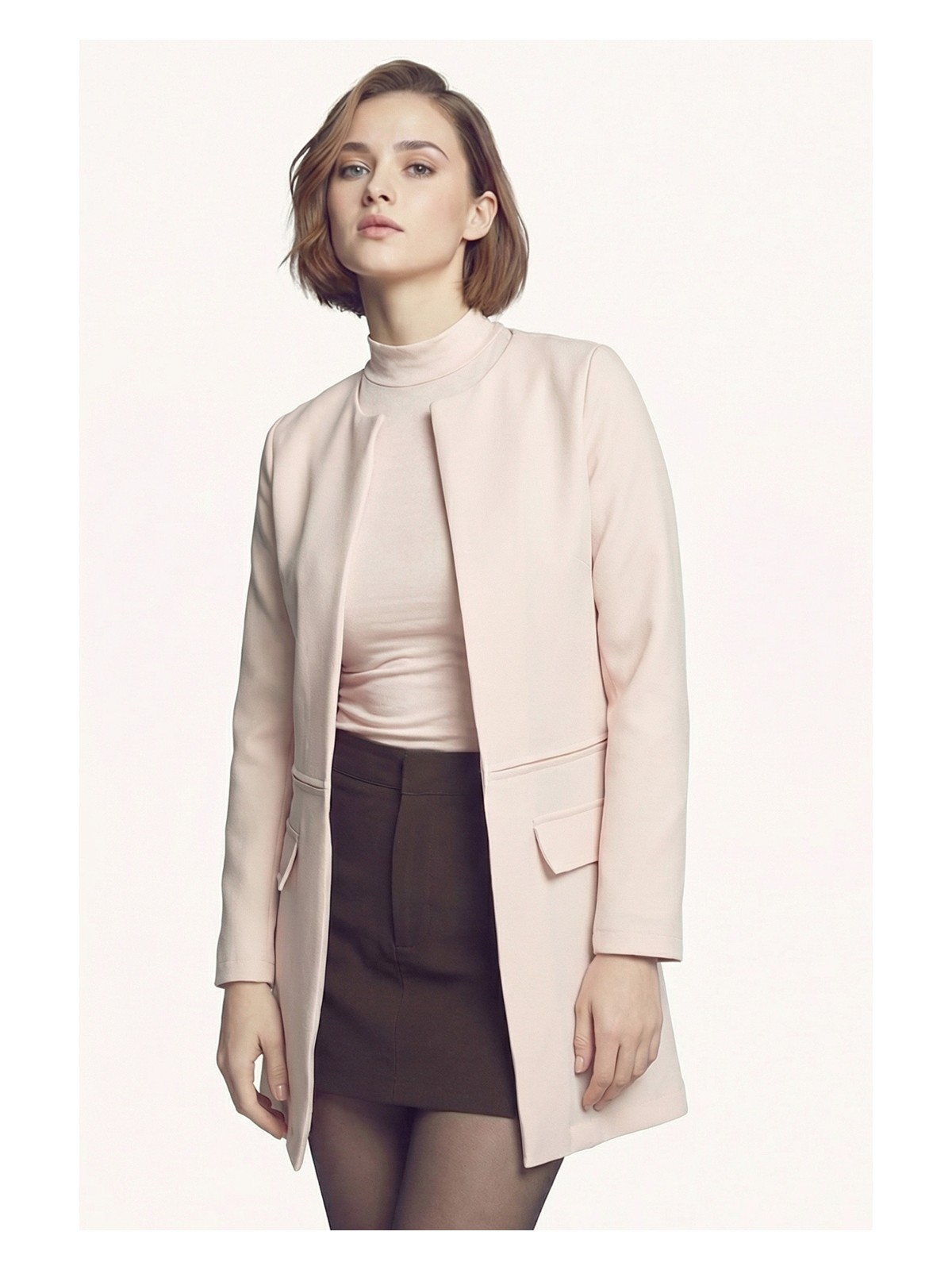 Armonika Kadın Açık Bej Beli Dikişli Uzun Ceket ARM-26K001017