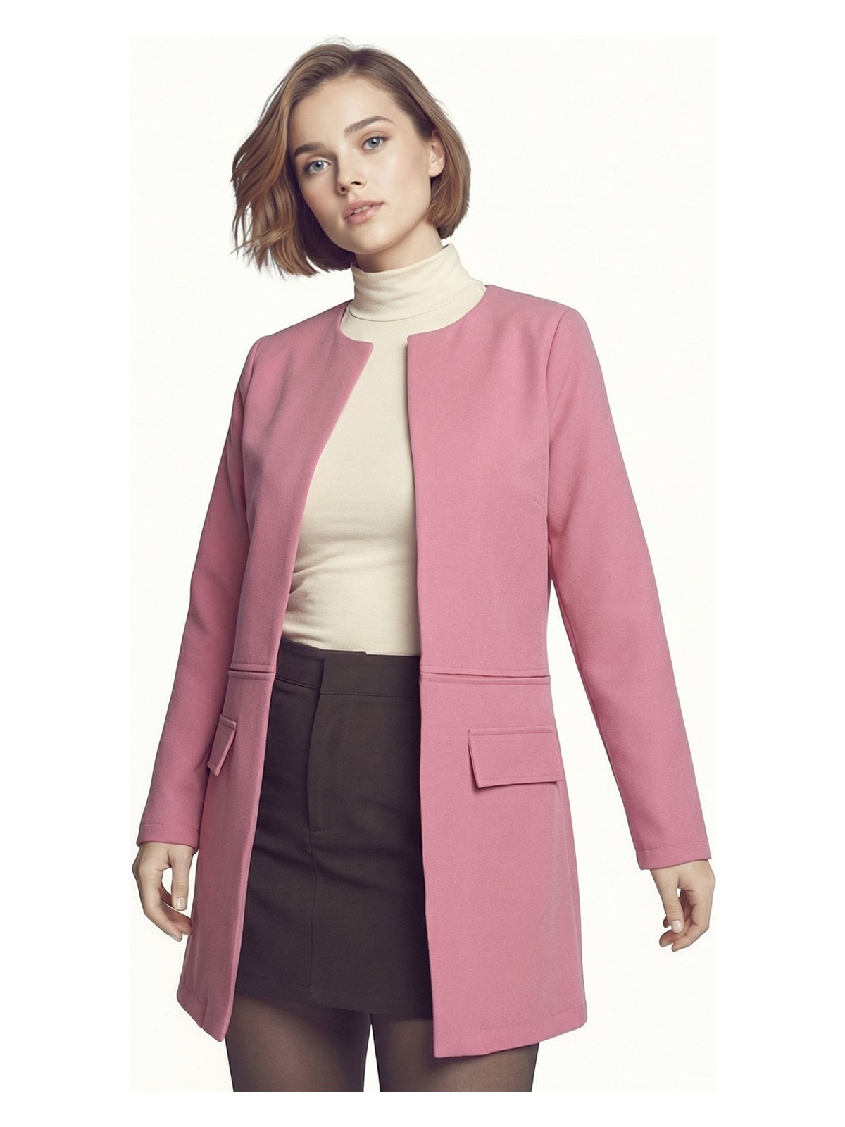 Armonika Kadın Gül Kurusu Beli Dikişli Uzun Ceket ARM-26K001017