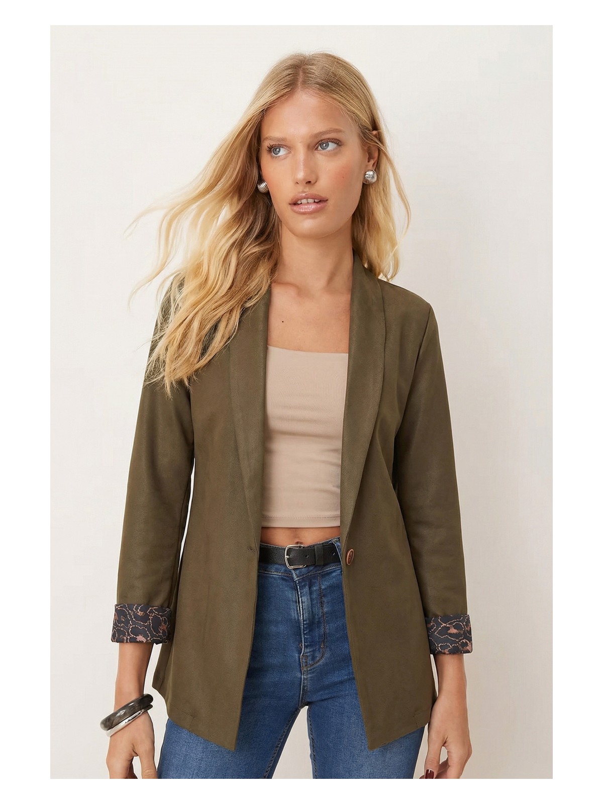 Armonika Kadın Mürdüm Kol Içi Leopar Desenli Tek Düğmeli Ceket ARM-26K001088 - Görsel 5