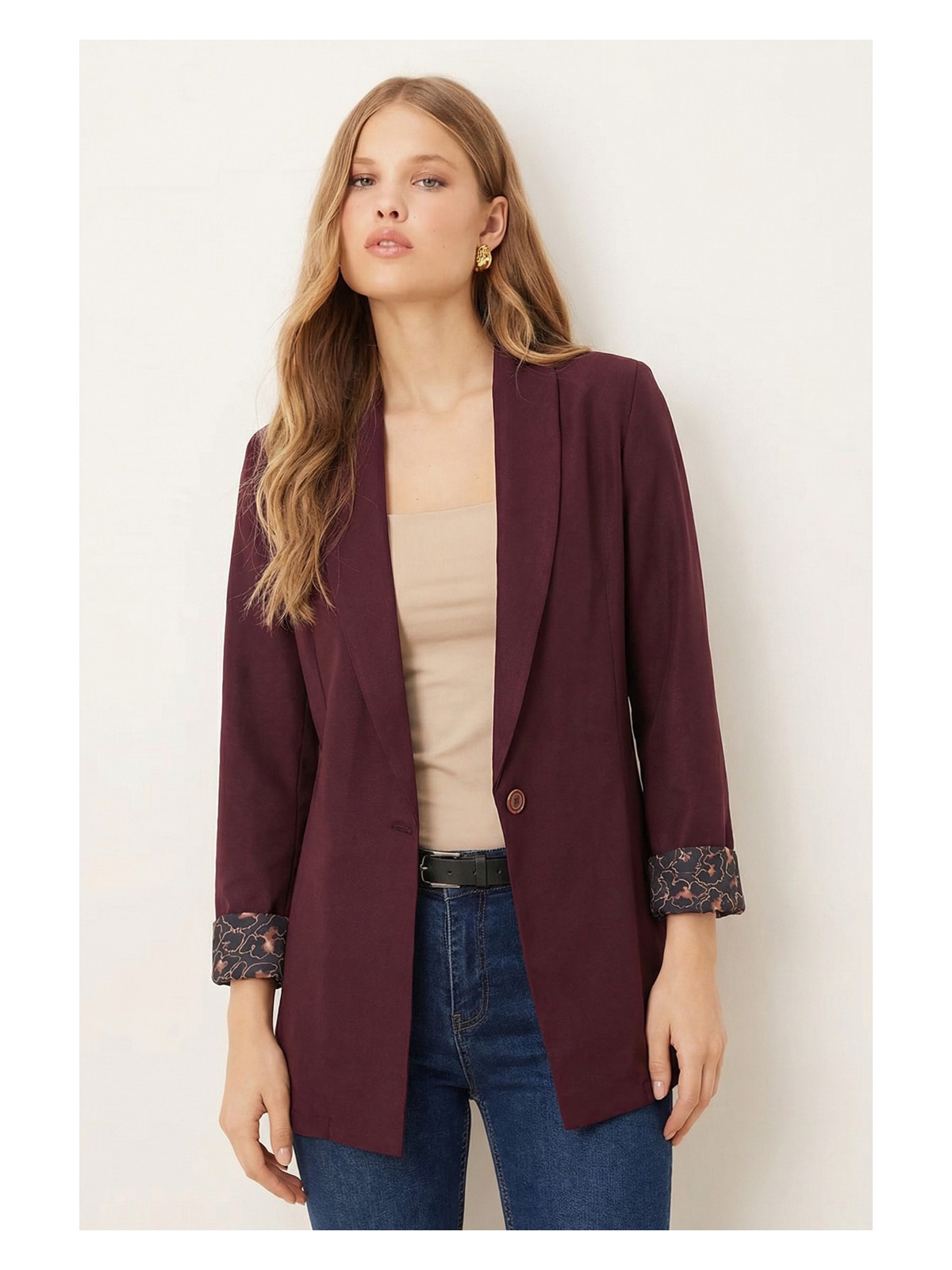 Armonika Kadın Haki Kol Içi Leopar Desenli Tek Düğmeli Ceket ARM-26K001088 - Görsel 3