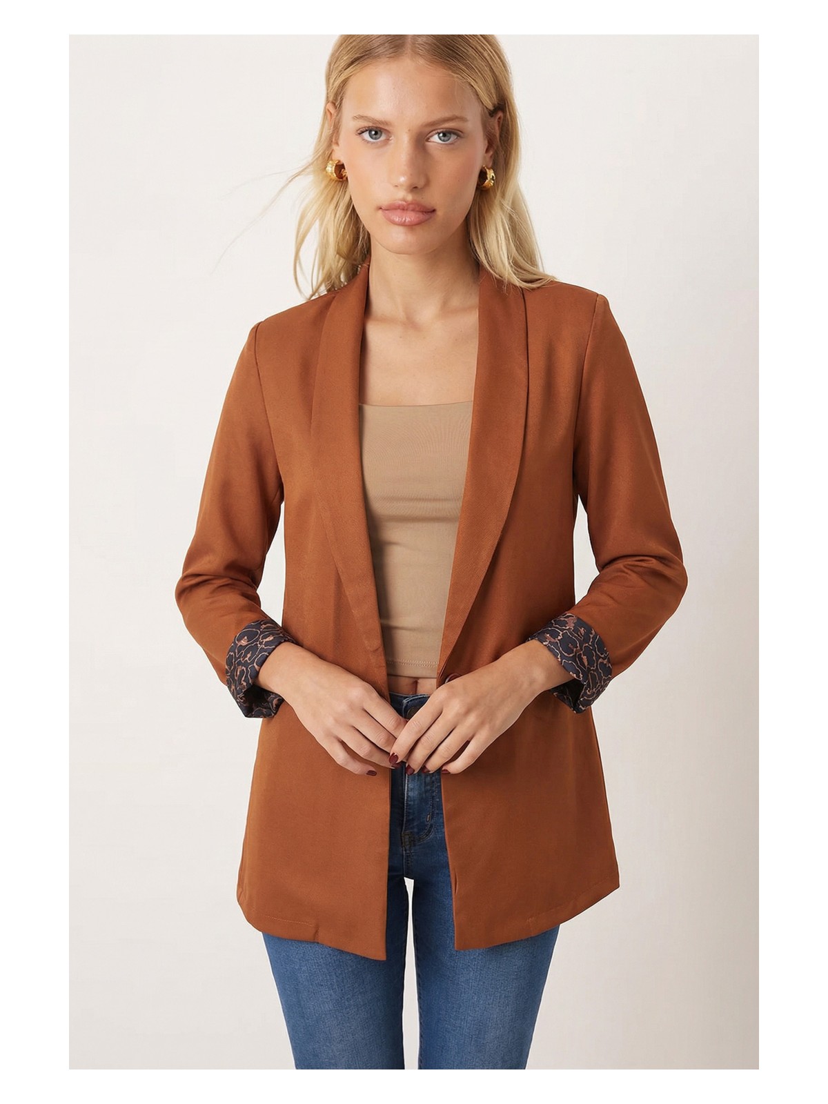 Armonika Kadın Haki Kol Içi Leopar Desenli Tek Düğmeli Ceket ARM-26K001088 - Görsel 4