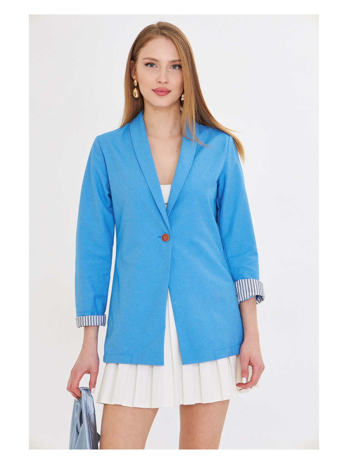 Armonika Kadın Fuşya Kol Içi Çizgili Tek Düğmeli Ceket ARM-22K001122 - Görsel 4