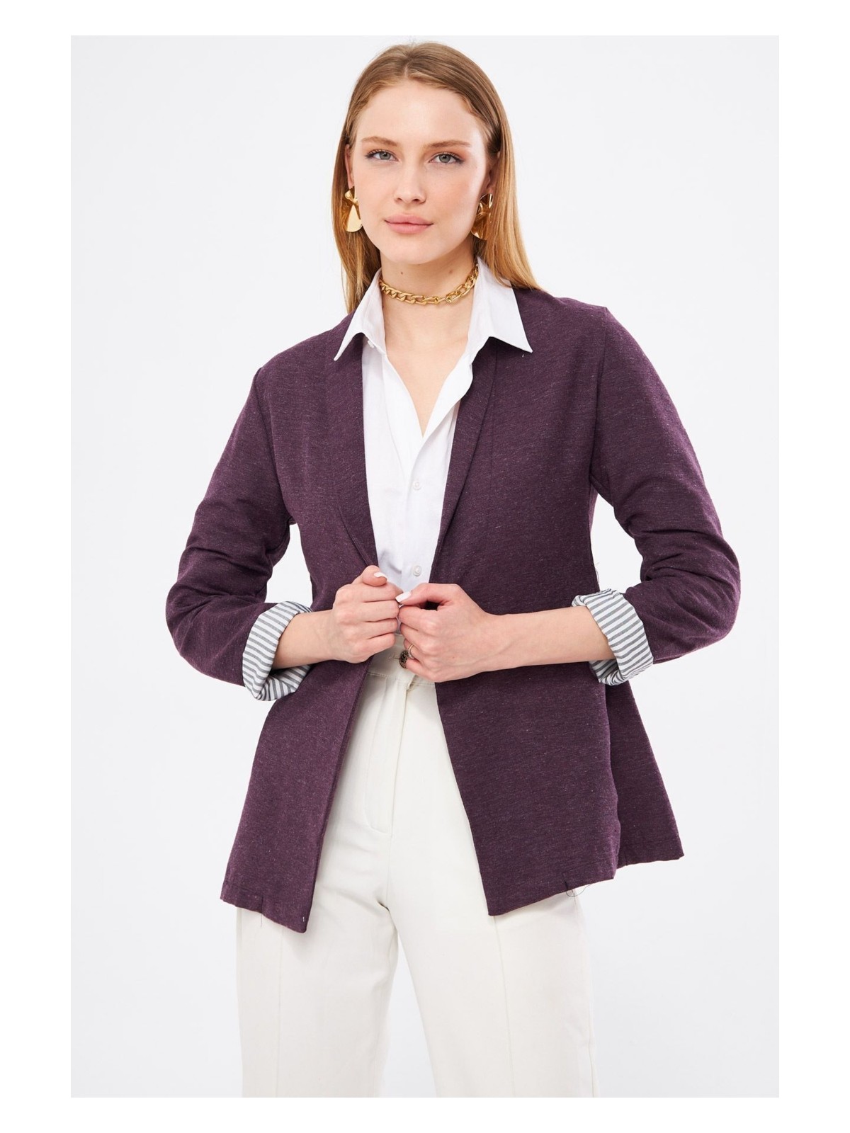 Armonika Kadın Çimen Yeşil Kol Içi Çizgili Tek Düğmeli Ceket ARM-22K001122 - Görsel 10