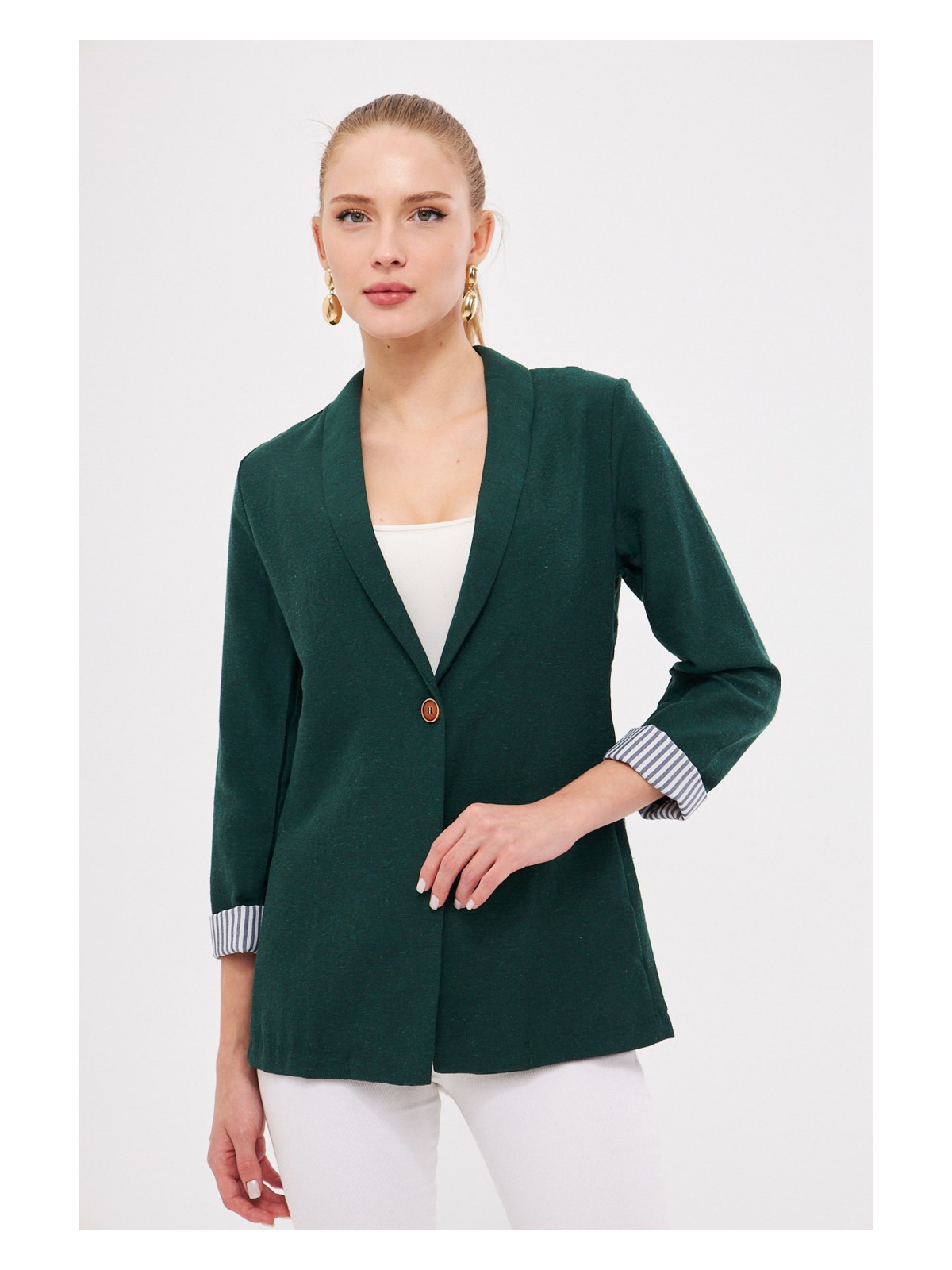 Armonika Kadın Indigo Kol Içi Çizgili Tek Düğmeli Ceket ARM-22K001122 - Görsel 5