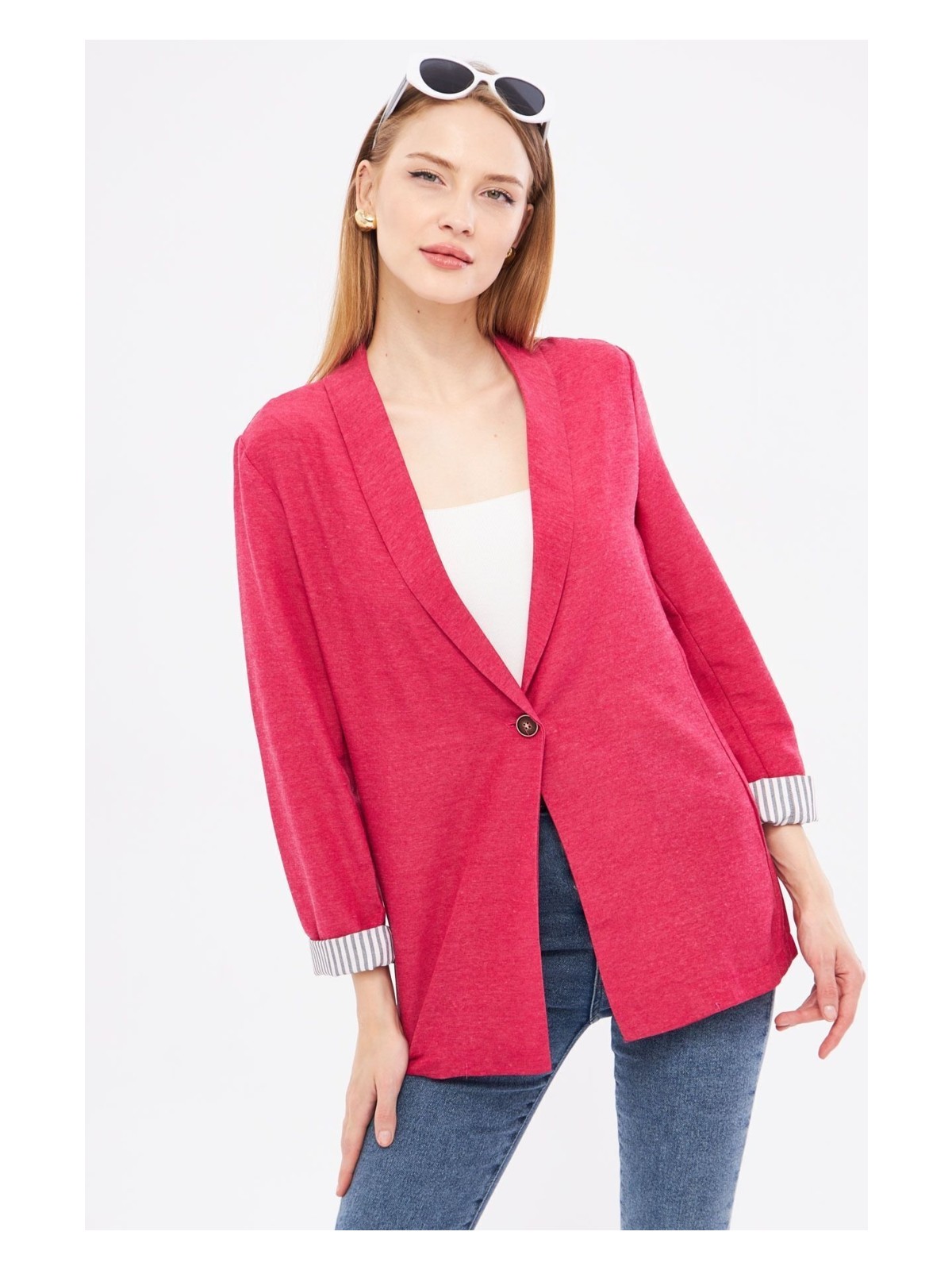 Armonika Kadın Koyu Fuşya Kol Içi Çizgili Tek Düğmeli Ceket ARM-22K001122