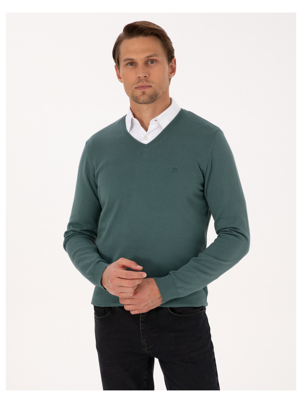 Pierre Cardin Erkek Siyah Slim Fit V Yaka Basic Triko Kazak 50314190-VR046 - Görsel 6