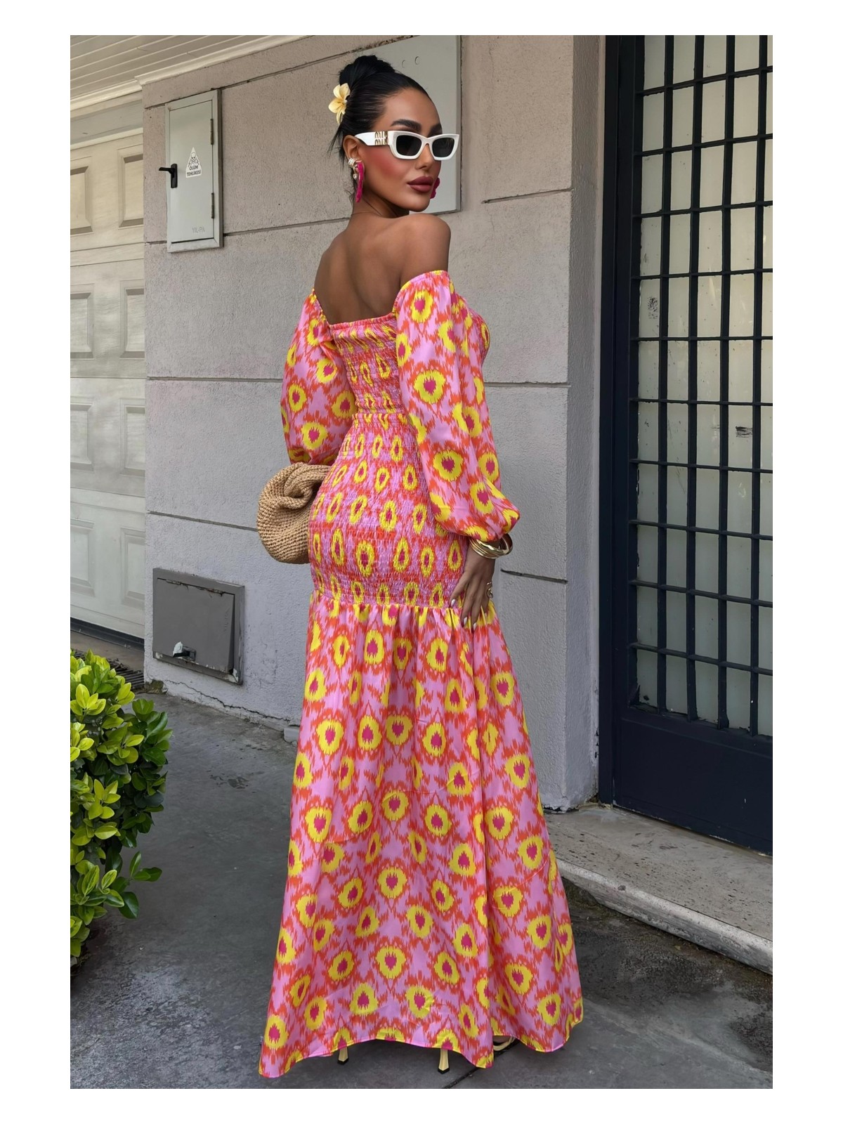 Lijuri Madonna Yaka Gipe Detaylı Desenli Elbise 2746 R10-B-K2 - Görsel 9