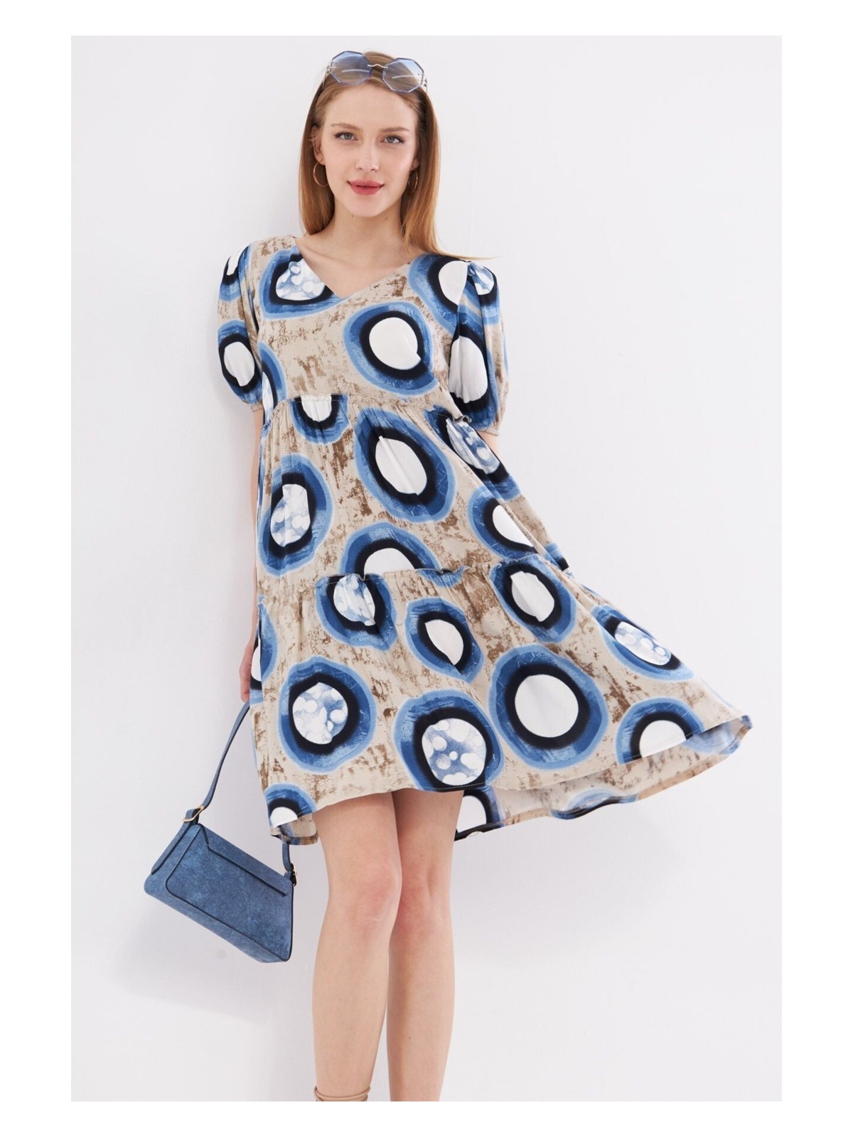 Armonika Kadın Mor V Yaka Kısa Kol Desenli Fırfırlı Elbise ARM-24Y001014 - Görsel 5