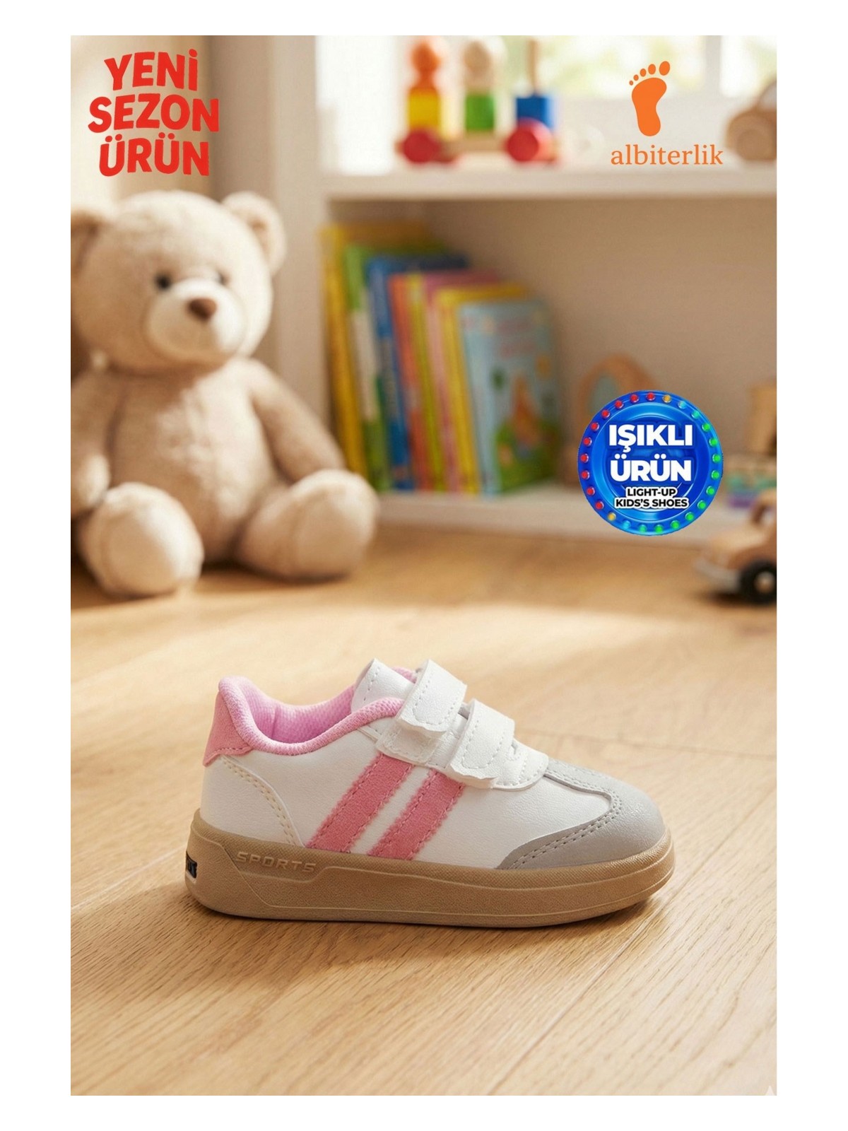 Albishoes Unisex Erkek - Kız - Çocuk Bebek Işıklı Cırtlı Okul Ayakkabısı Sneaker Çocuk Spor Ayakkabı - Görsel 5