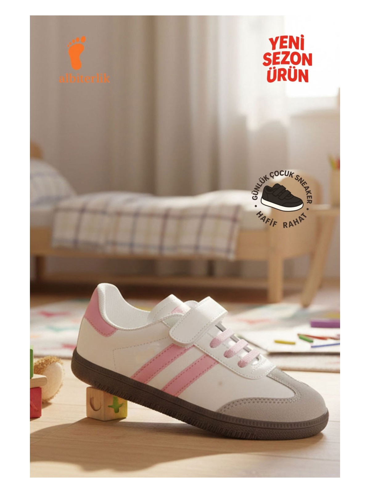 Albishoes Unisex Kız - Erkek Çocuk Cırtlı Okul Ayakkabısı Sneaker Çocuk Spor Ayakkabı Kids Sneaker - Görsel 5