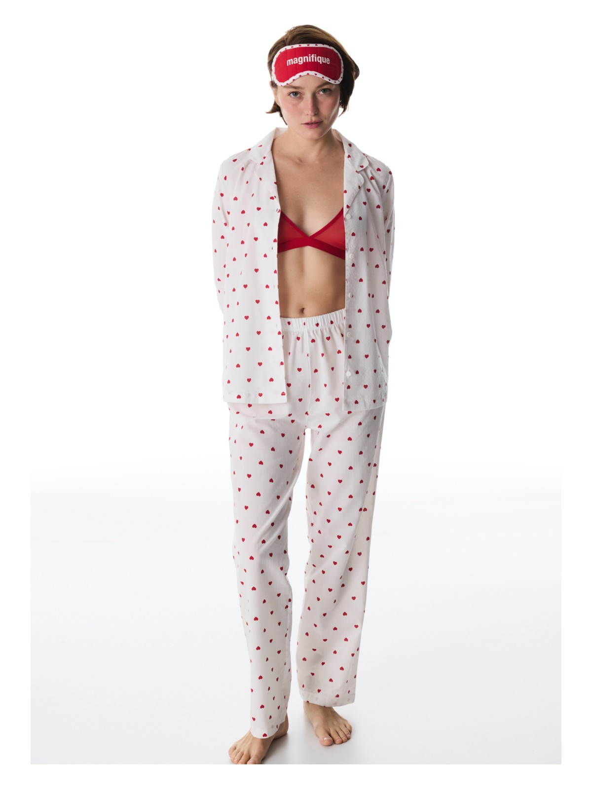 Penti Kırık Beyaz Red Hearts Gömlek Pantolon Pijama Takımı