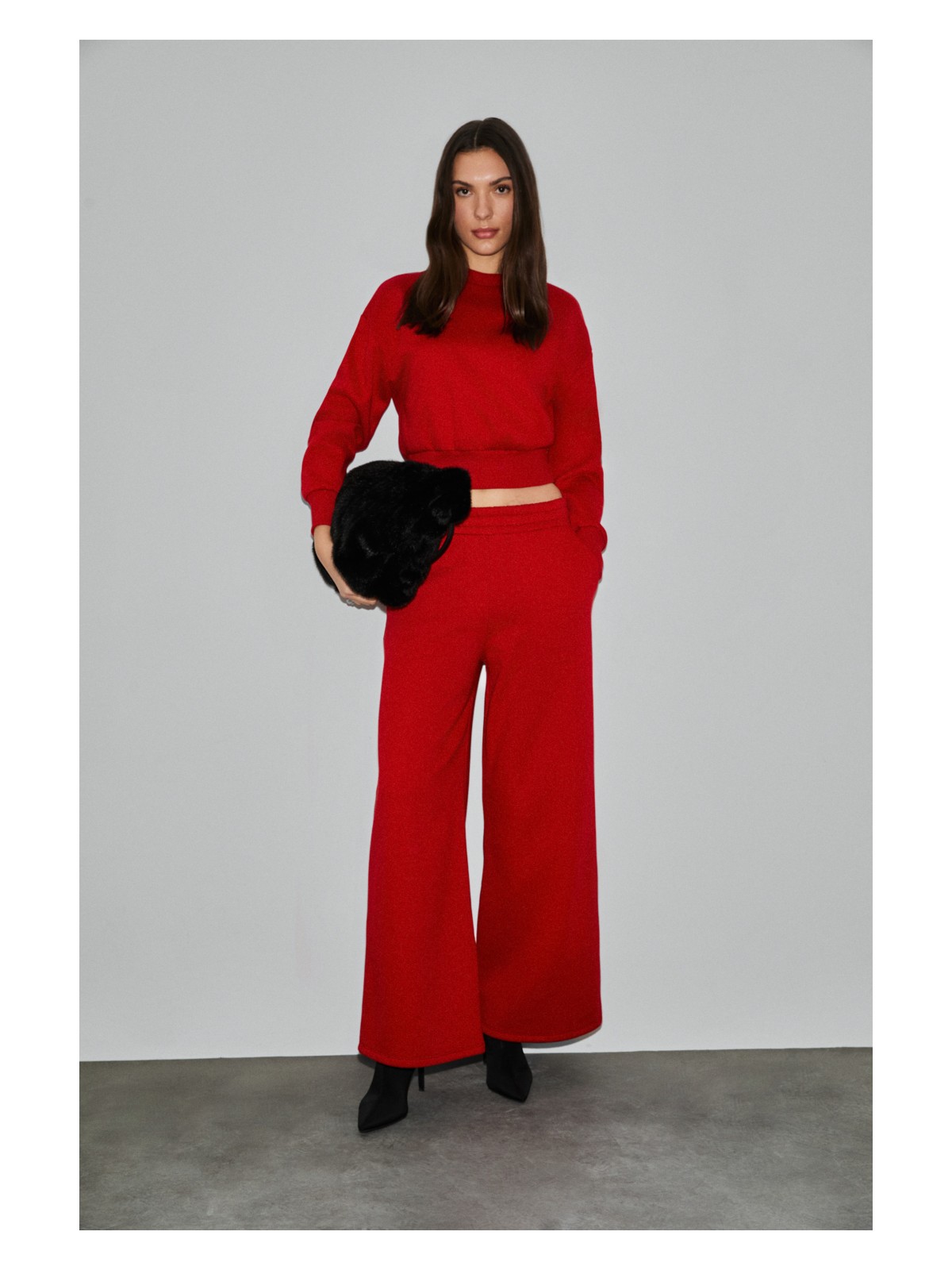 Grimelange KARALIS Kadın Pamuklu Bisiklet Yaka Crop Grimelanj Sweatshirt - Görsel 4