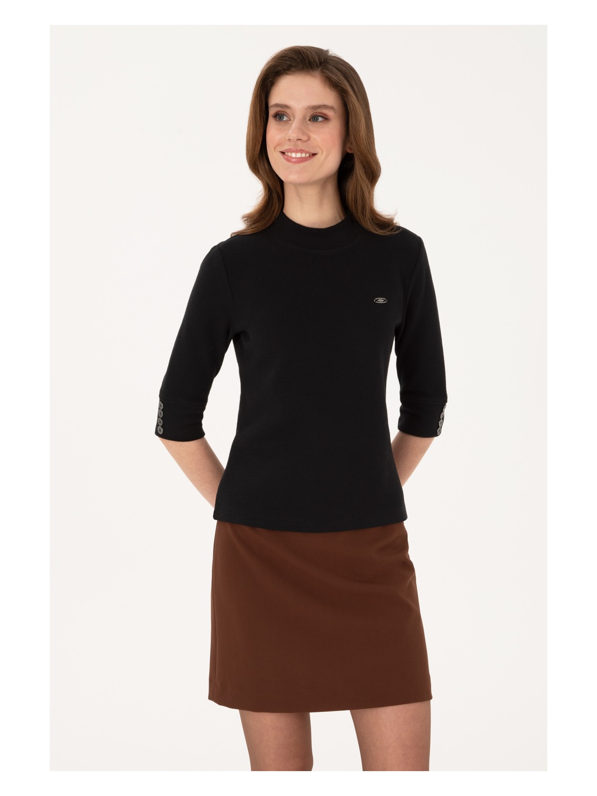 U.S. Polo Assn. Kadın Beyaz Düğme Detaylı Balıkçı Yaka Sweatshirt 50314156-VR013 - Görsel 4