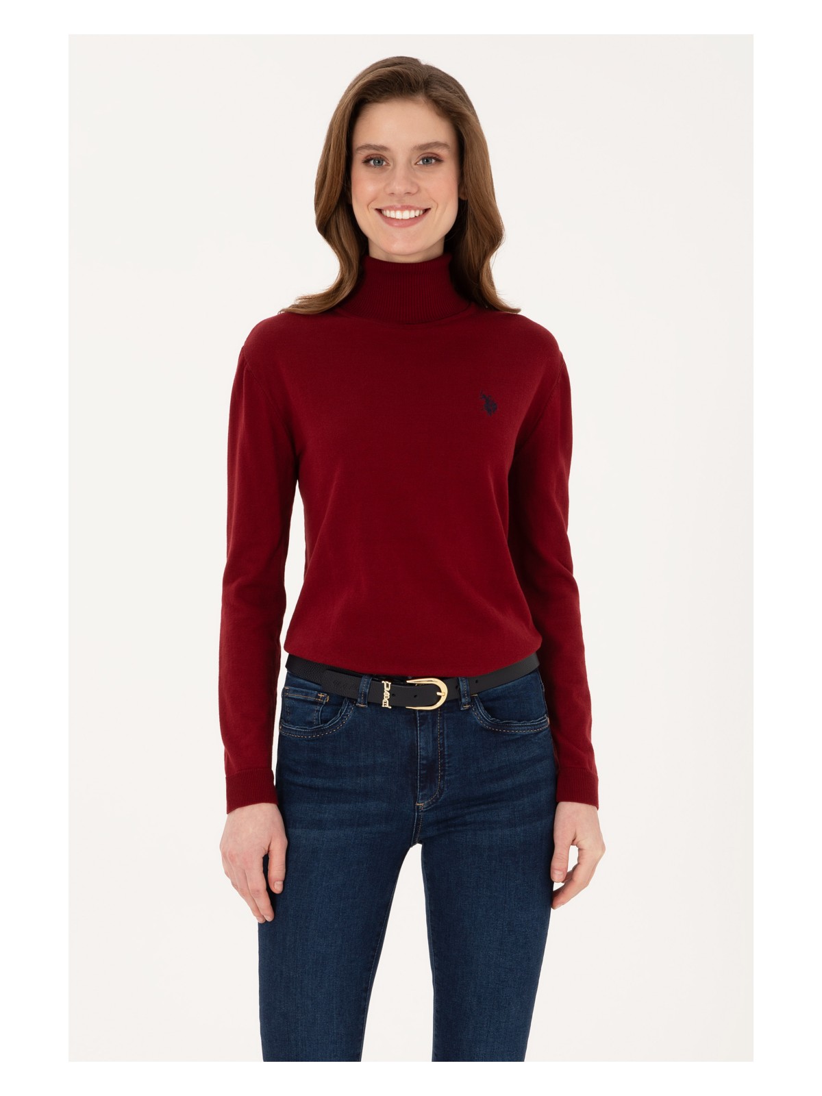 U.S. Polo Assn. Kadın Bordo Balıkçı Yaka Basic Kazak 50313621-VR014