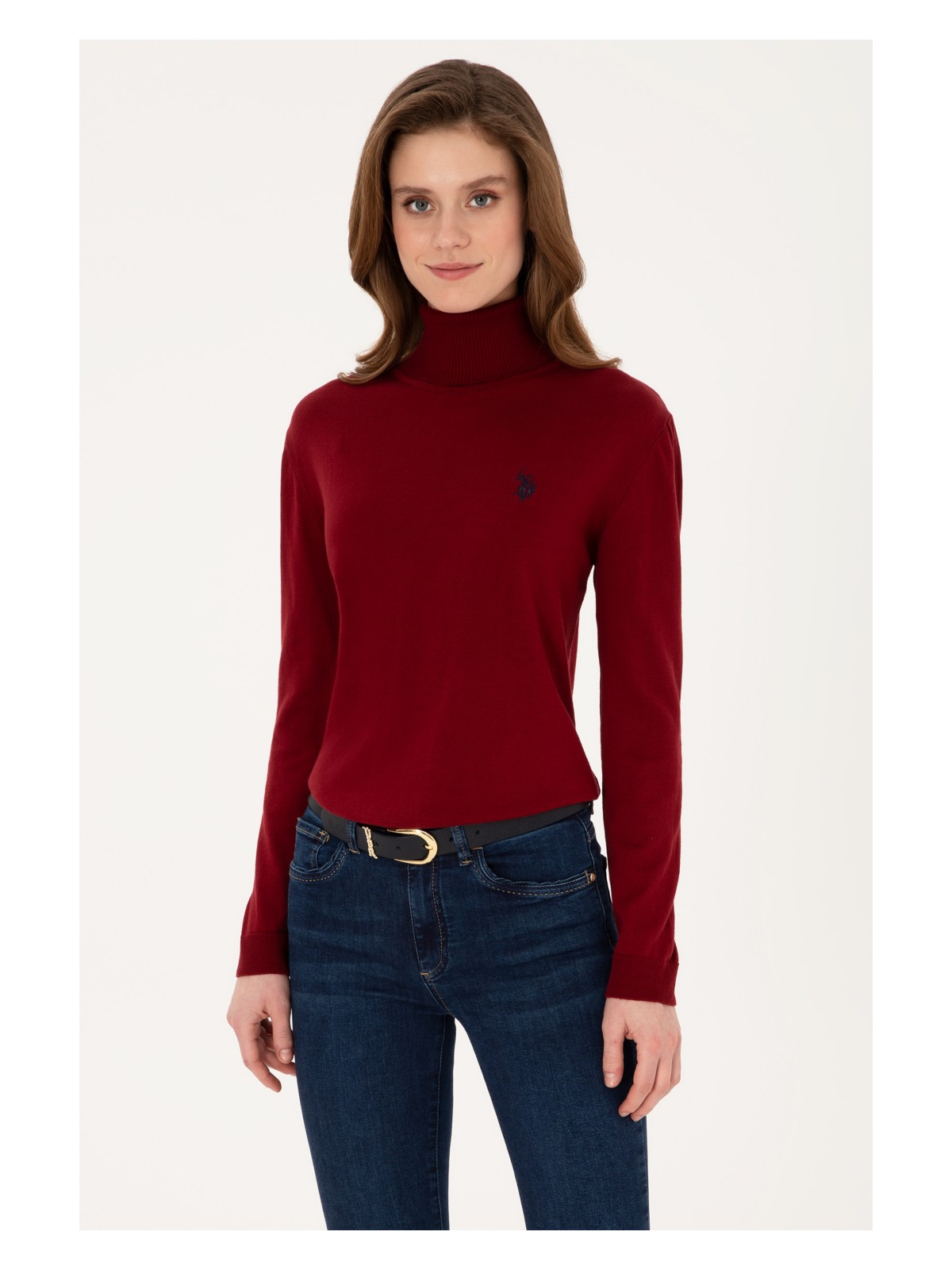 U.S. Polo Assn. Kadın Bordo Balıkçı Yaka Basic Kazak 50313621-VR014 - Görsel 3
