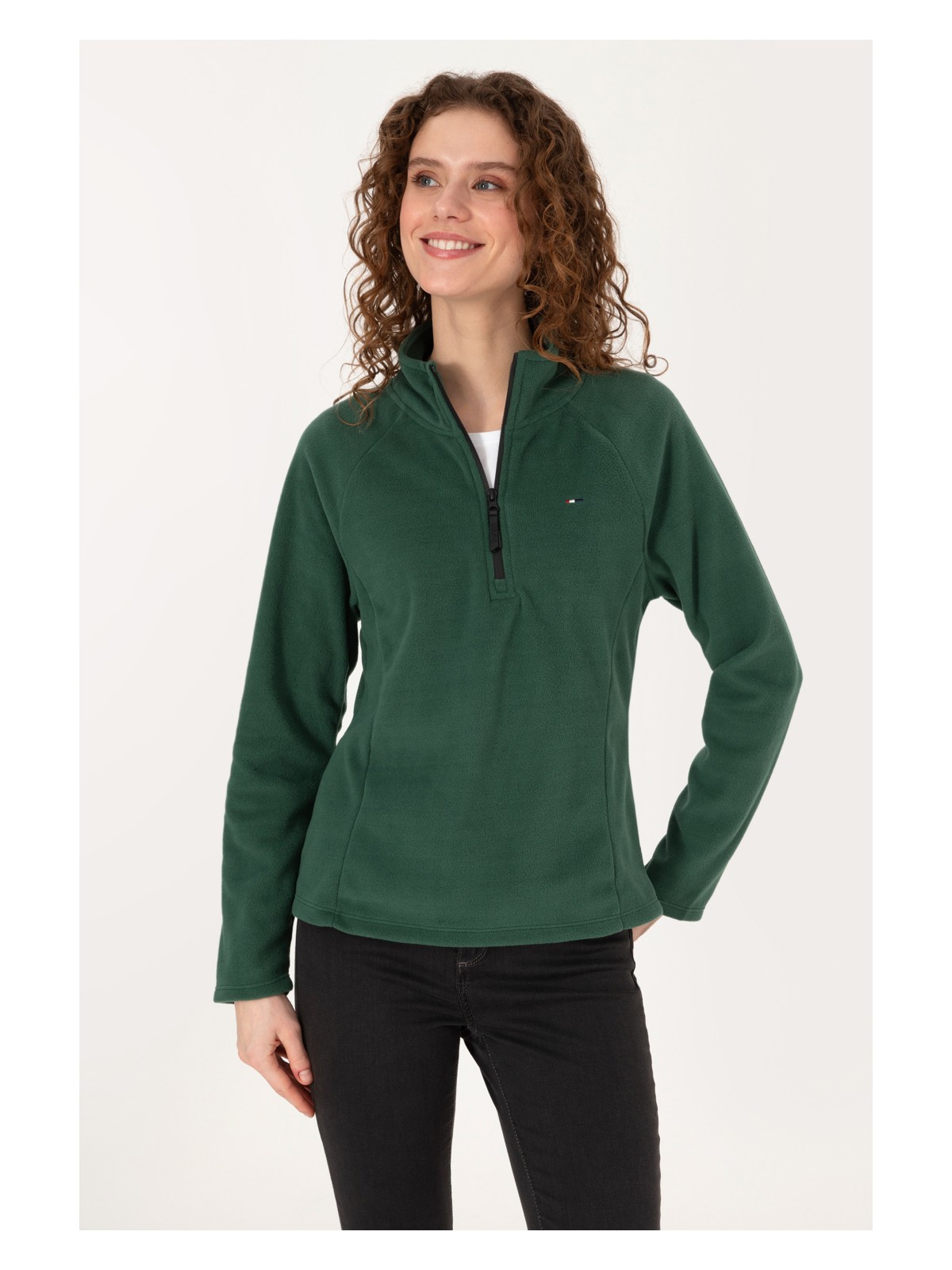 U.S. Polo Assn. Kadın Kiremit Fermuarlı Dik Yaka Polar Sweatshirt 50316714-VR026 - Görsel 7