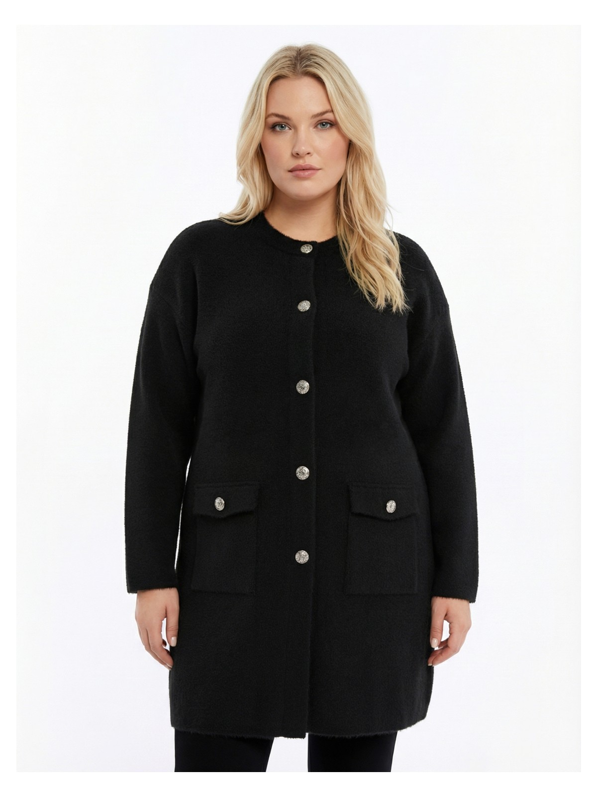 Laden Triko Kadın Büyük Beden Angora Yumoş Kalın Anne Kışlık Siyah Hırka