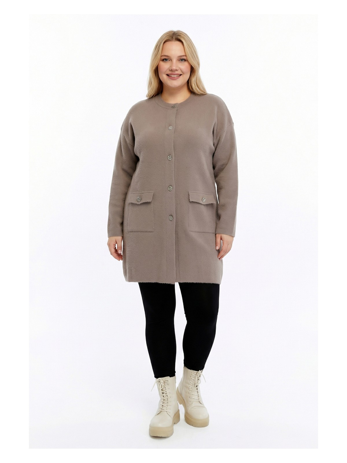 Laden Triko Kadın Büyük Beden Angora Yumoş Kalın Anne Kışlık Siyah Hırka - Görsel 4