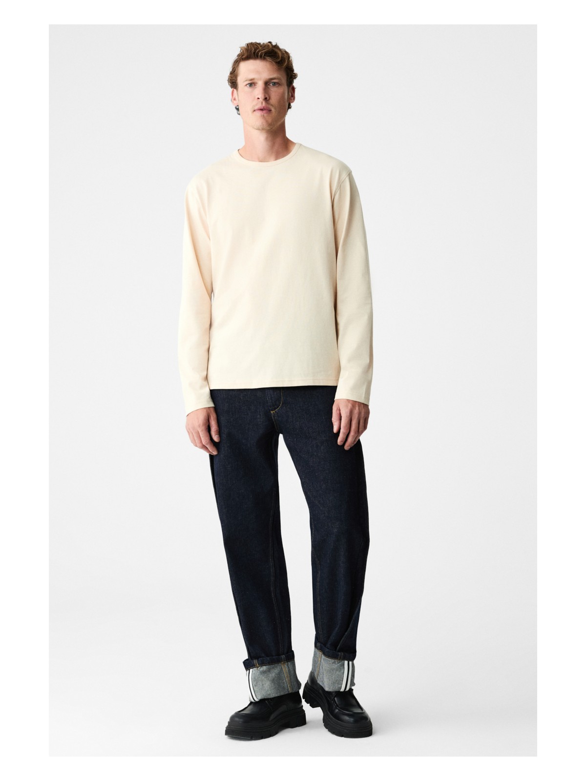 Grimelange Gravs Erkek %100 Pamuklu Yumuşak Kumaşlı Yuvarlak Yakalı Uzun Kollu Gri T-Shirt - Görsel 8