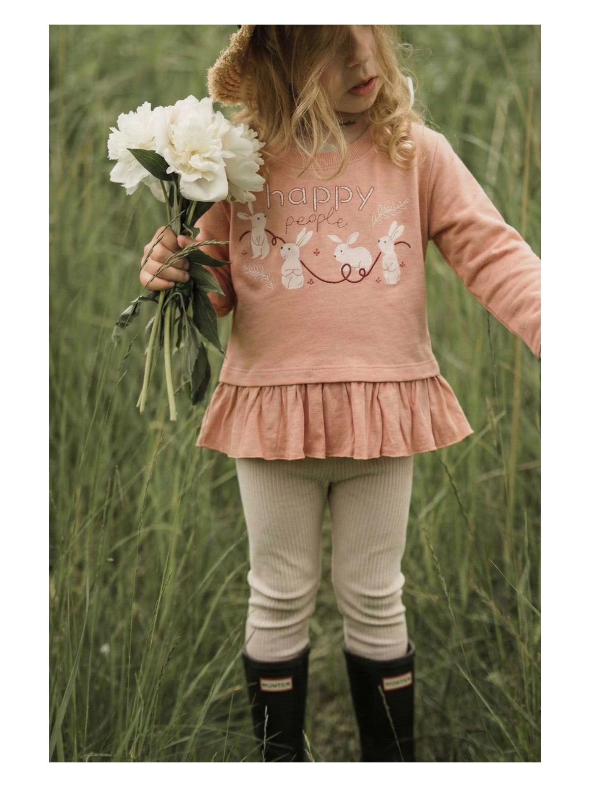 Cigit Tavşan Baskılı Eteği Fırfırlı Taytlı Takım 1-6 Yaş Yavruağzı