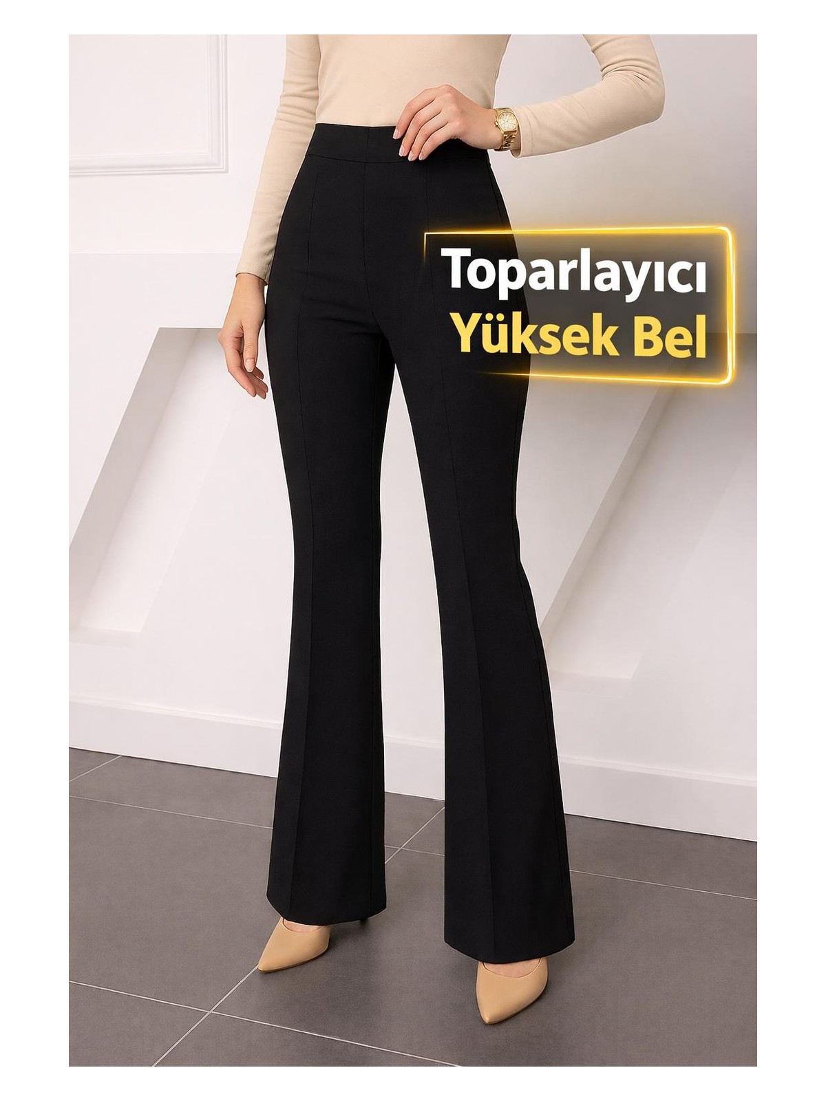 Moda Mark Yüksek Bel Ispanyol Paça Tayt Pantolon