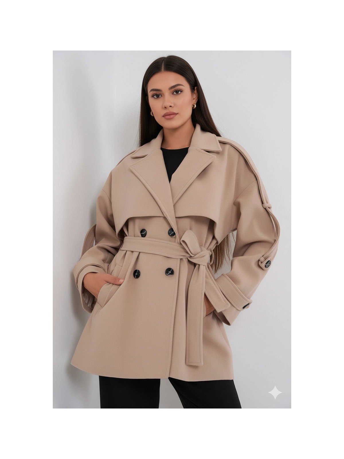 Hazelin Kadın Camel Premium Midi Boy Astarlı Kaşe Kaban HZL25W-BD191571 - Görsel 3