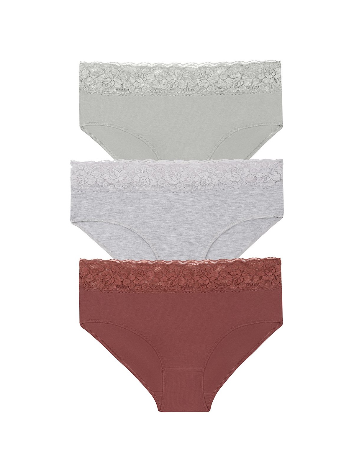 Suwen 3 Lü Pamuklu Dantelli Yüksek Bel Slip Külot