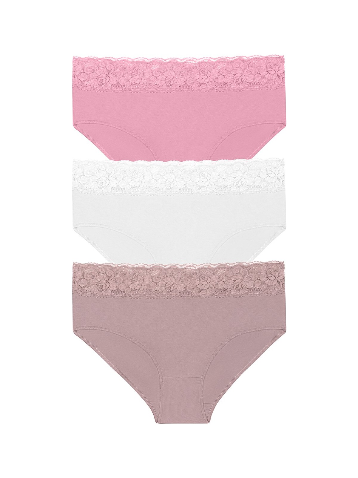 Suwen 3 Lü Pamuklu Dantelli Yüksek Bel Slip Külot - Görsel 3