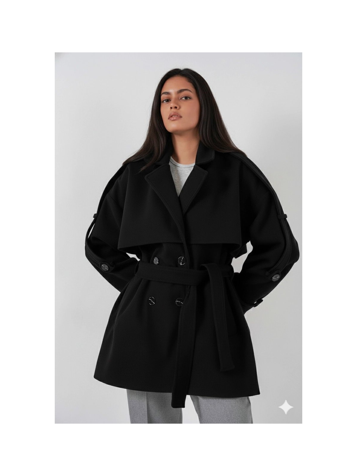 Hazelin Kadın Siyah Premium Midi Boy Astarlı Kaşe Kaban HZL25W-BD191571