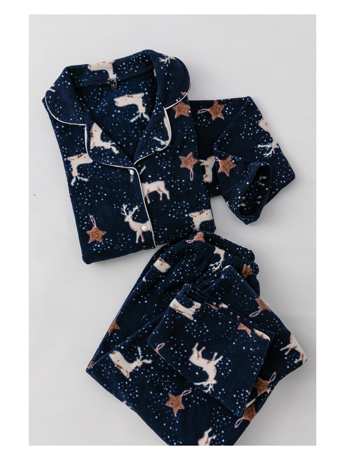 Nisanca Kışlık Yılbaşı Desenli Kadın Gömlek Polar Pijama Takımı- Geyikli Yılbaşı Pijaması- Büyük Beden Pijama