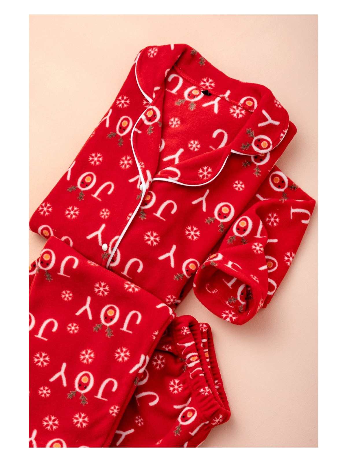 Nisanca Kışlık Yılbaşı Desenli Kadın Gömlek Polar Pijama Takımı- Geyikli Yılbaşı Pijaması- Büyük Beden Pijama - Görsel 4