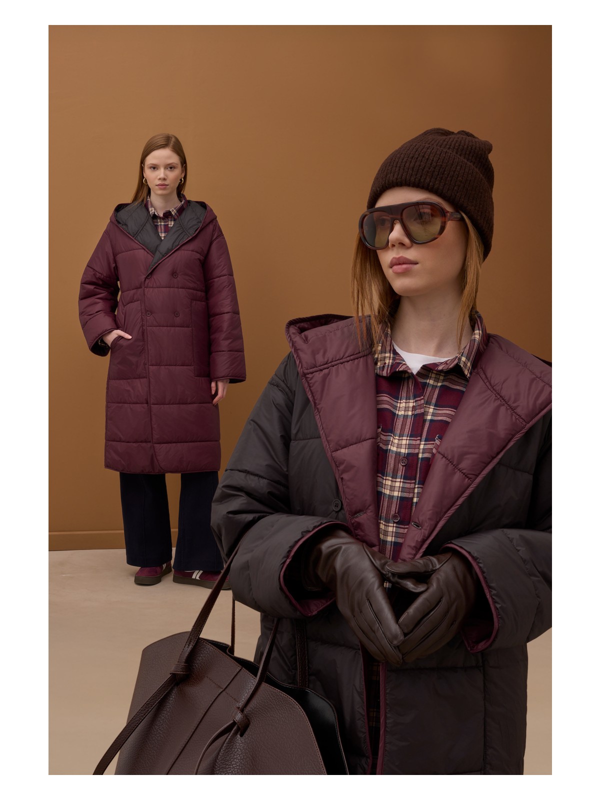 HE-QA Çift Taraflı Şişme Mont Acı Kahve-Koyu Lacivert - Görsel 4