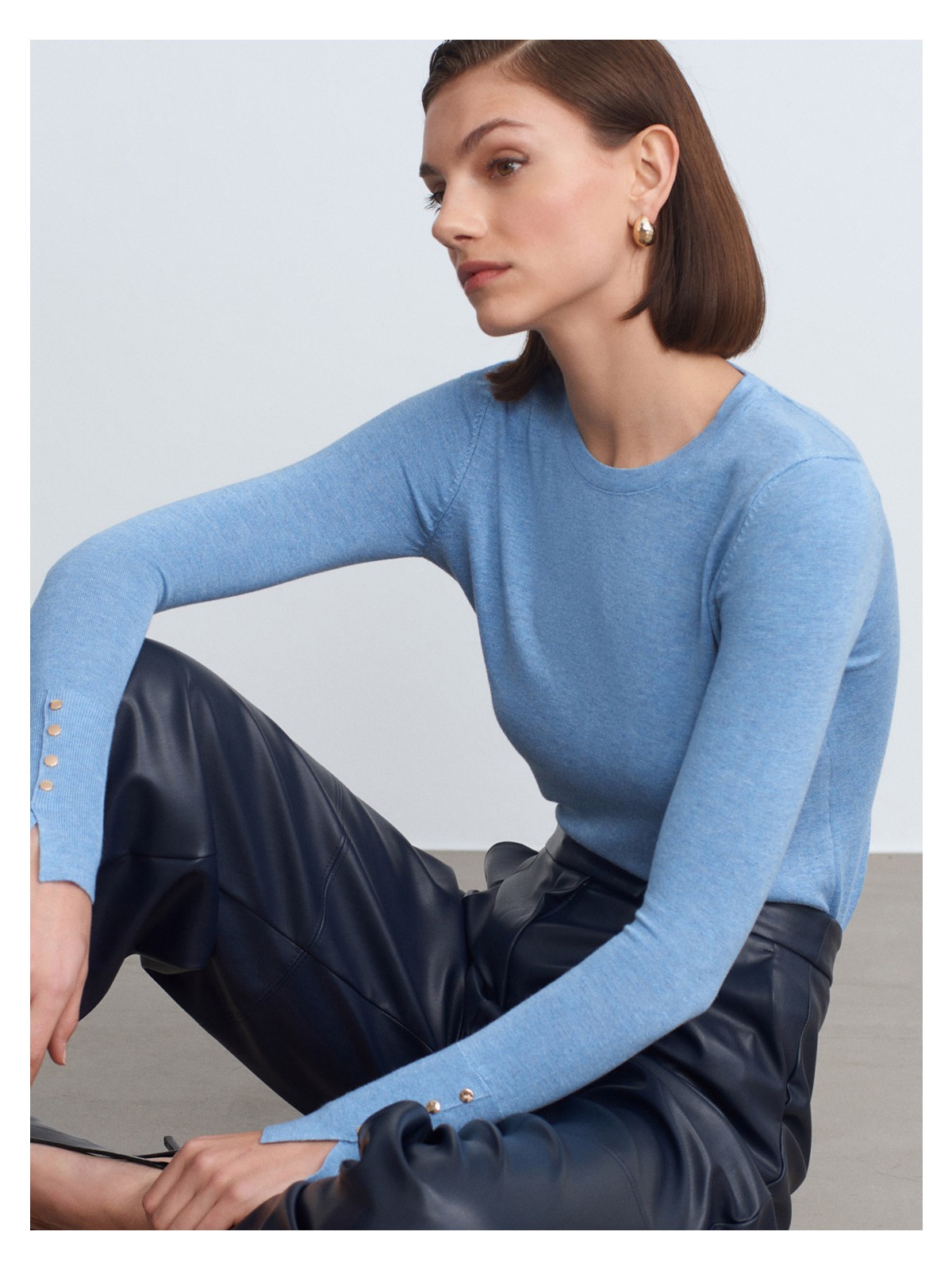 Dilvin Bisiklet Yaka Kol Ortası Droplu Kazak Lacivert - Görsel 4