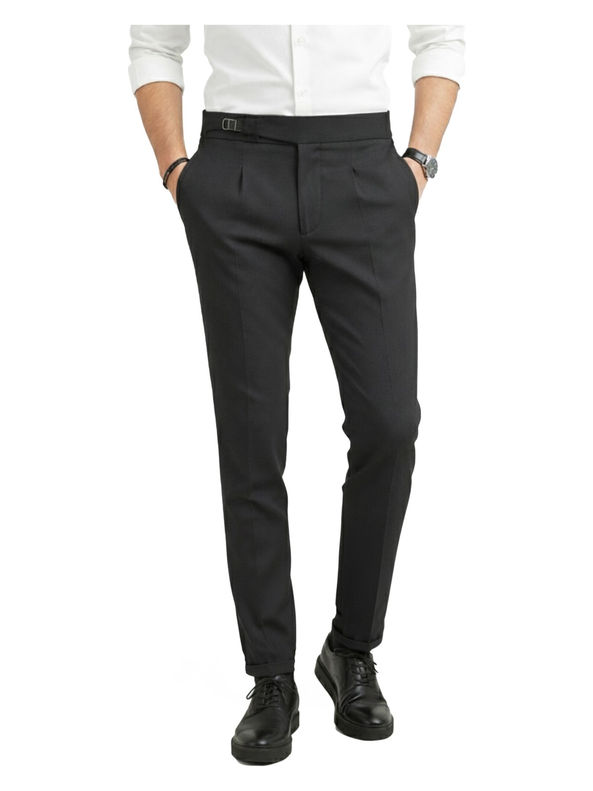 Deepsea Erkek Taş Likralı Italyan Kesim Pileli Kemer Tokalı Şık Kumaş Pantolon 2601020 - Görsel 6