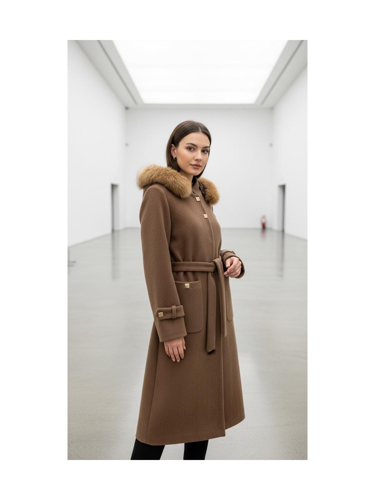 Esin Giyim Pötikare Dokulu Çıkarılabilir Kapüşonlu Kaşe Kaban