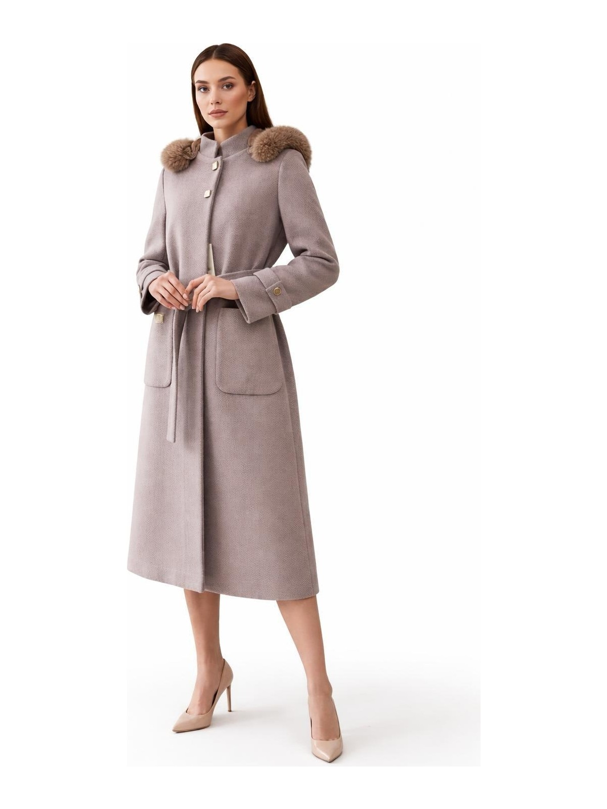 Esin Giyim Pötikare Dokulu Çıkarılabilir Kapüşonlu Kaşe Kaban